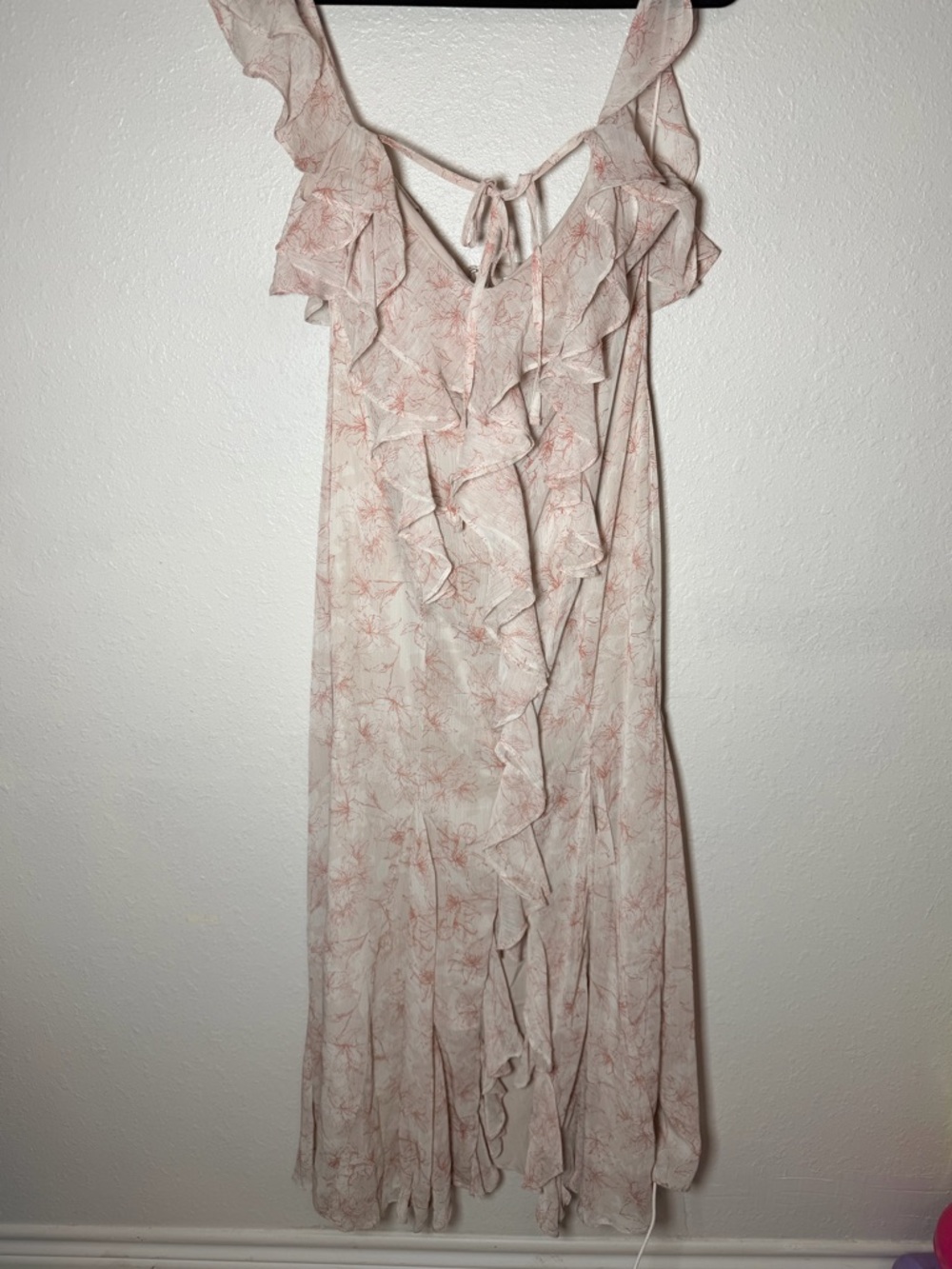 Storia Blush Pink Floral Ruffle Maxi Dress